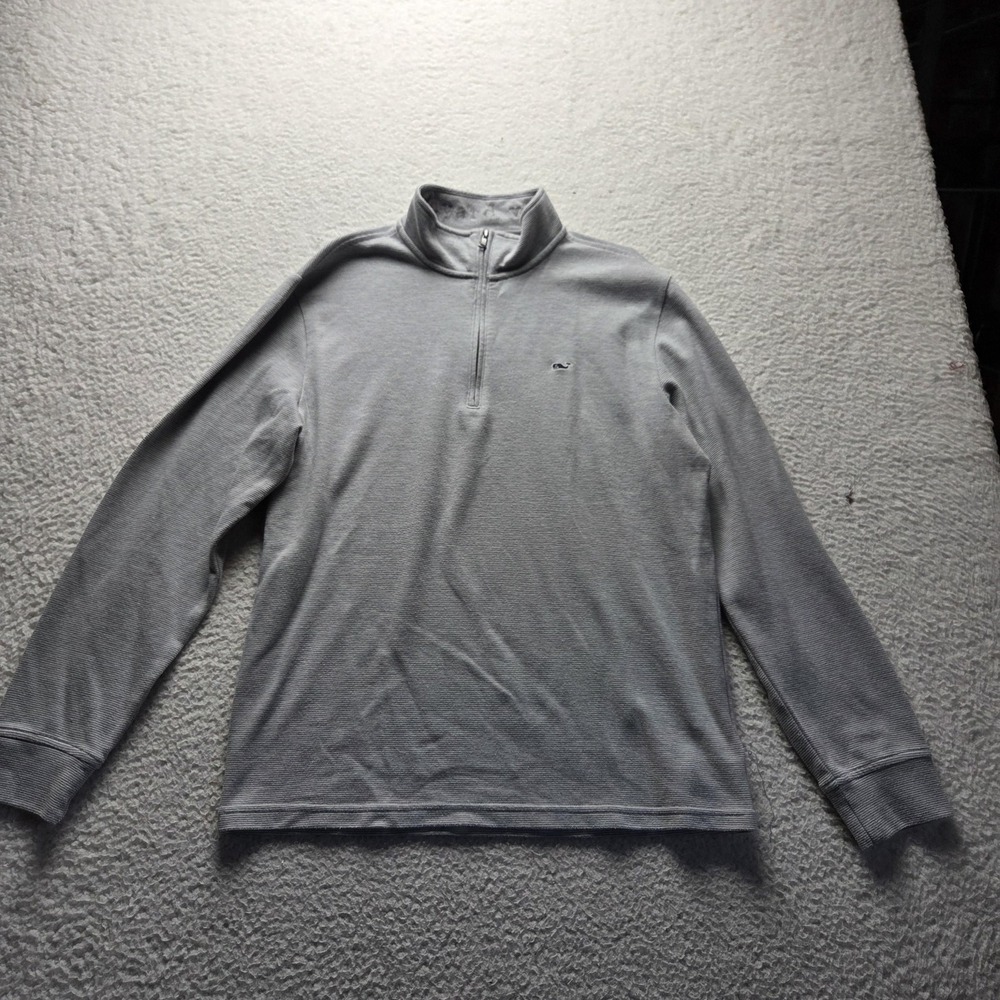 Vineyard Vines Sweater Mens Medium Gray Waffle Knit 1/4 Zip Mock Neck Pullover